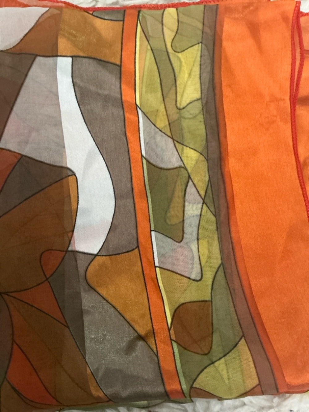 VINTAGE 60s 70s Jumbo Orange Colorblock Scarf - Picture 3 of 3